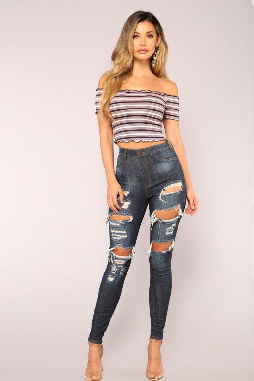 SZ60213 destroyed skinny jeans for women